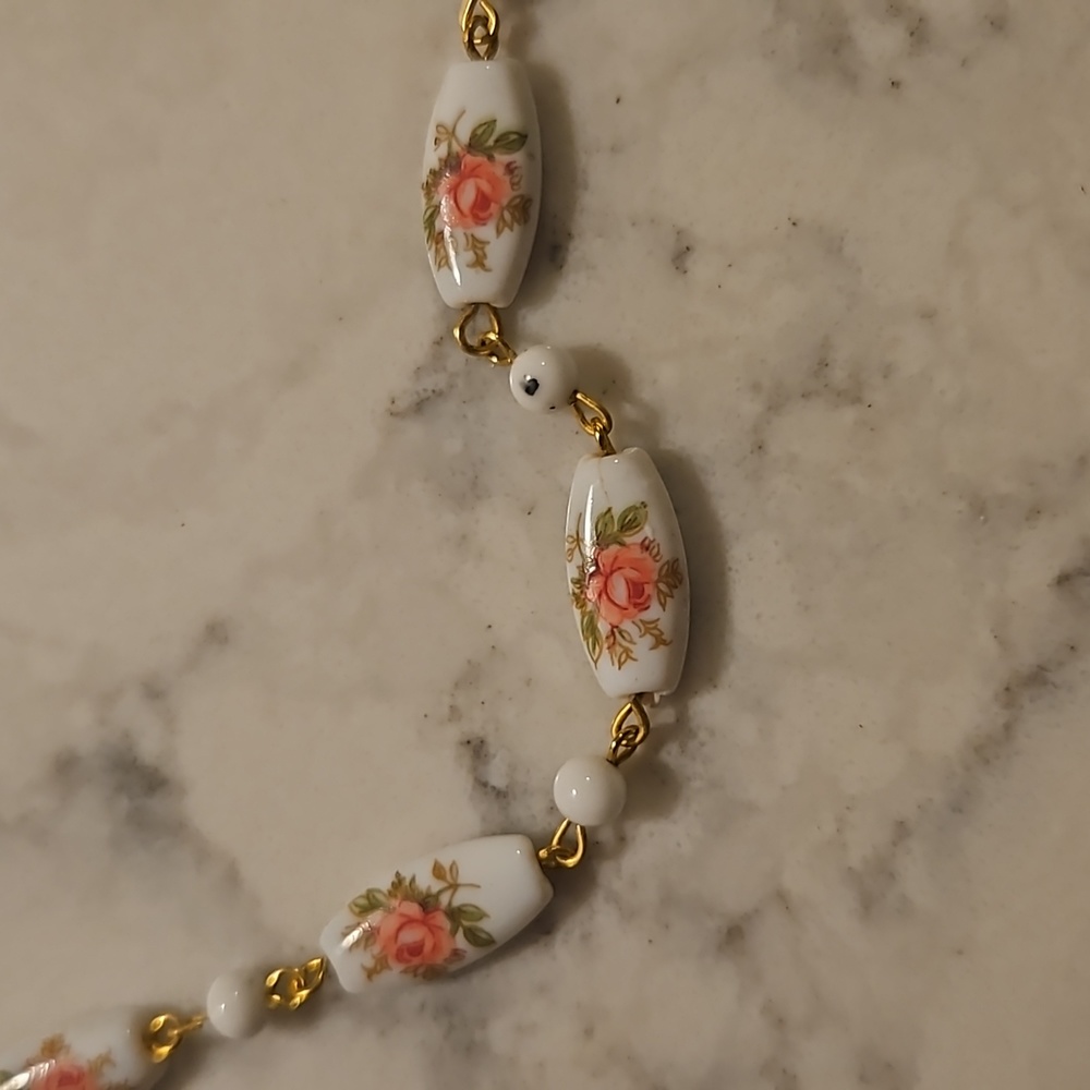 Vintage Porcelain Rose Necklace